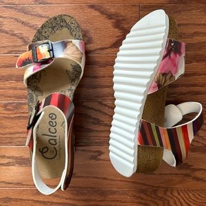 Cute and Quirky Calceo Wedge Sandals with Cork bottom, Size 39 (never worn)